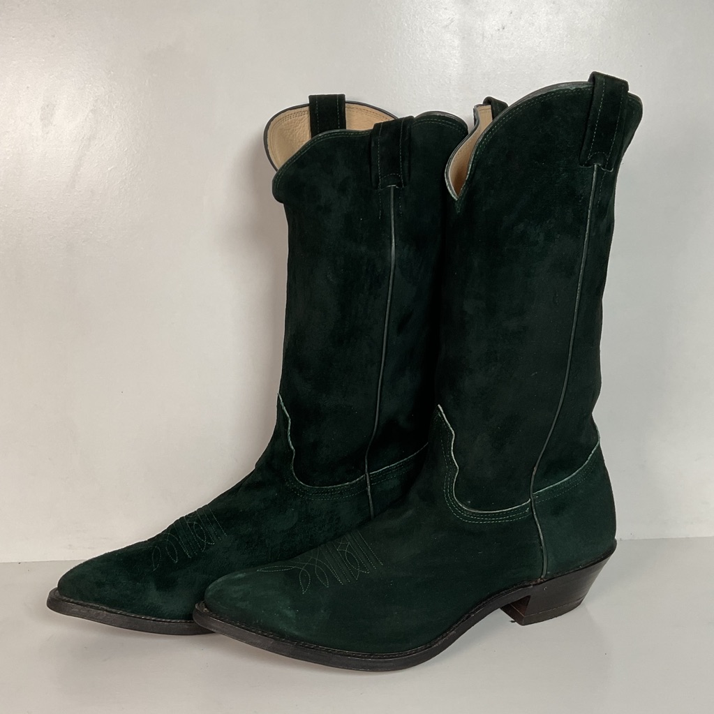 Vintage Nocona Emerald Green Suede Cowboy Boots 11 E Usa Made